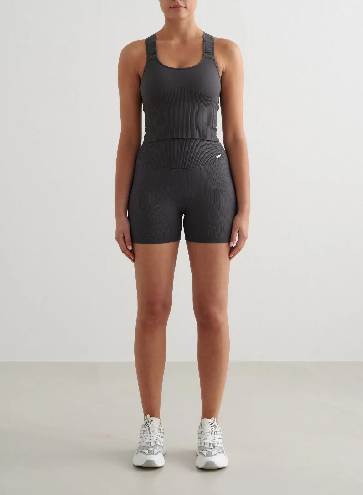Shadow Grey Ribbed Seamless Midi Biker Shorts