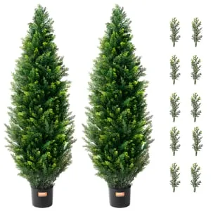 Árbol topiario de cedro artificial,VEVOR 48 pulgadas de alto (2 piezas),con hojas y maceta,protección UV,para decoración interior/exterior