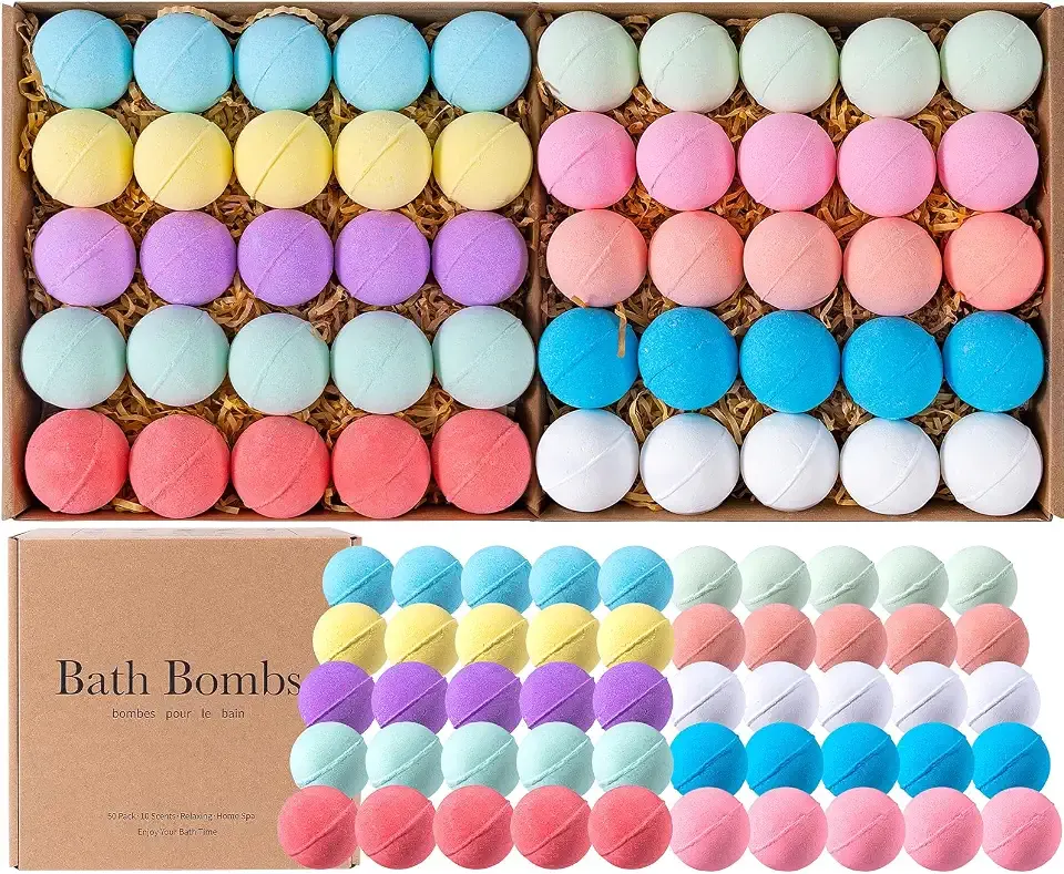 50 Pack Bath Bombs for Women Kids Bubble Bath 10 Scents Relaxing Spa Gifts