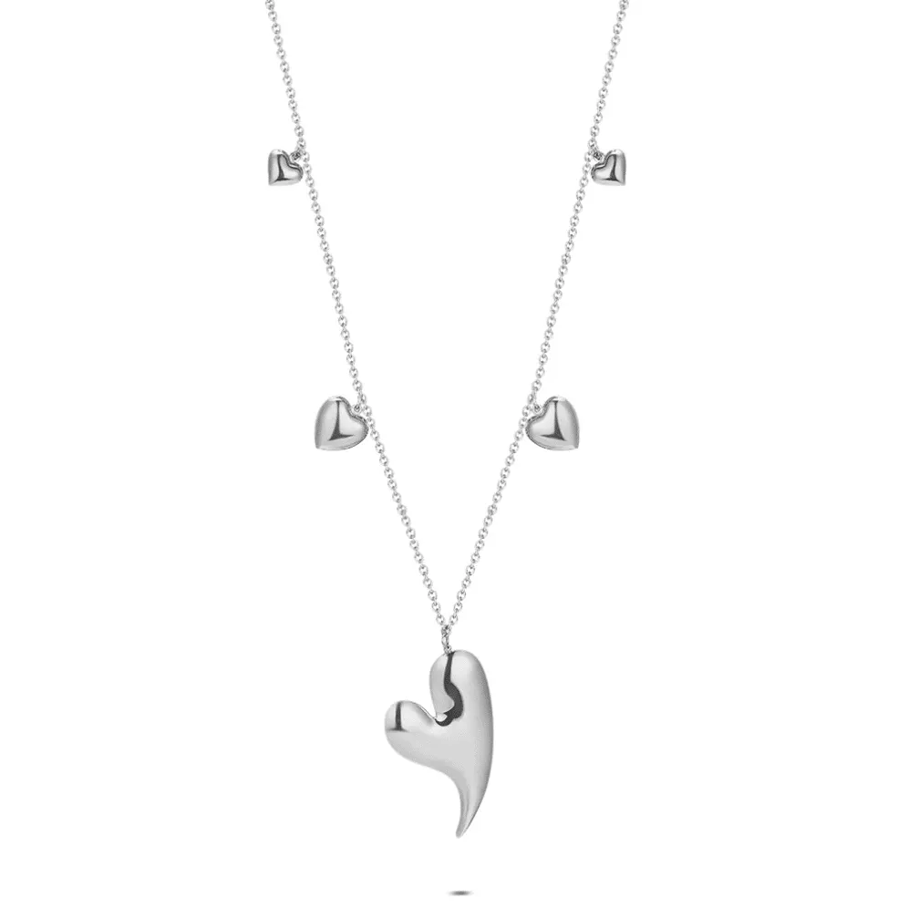 Halsketting in edelstaal, hartjes