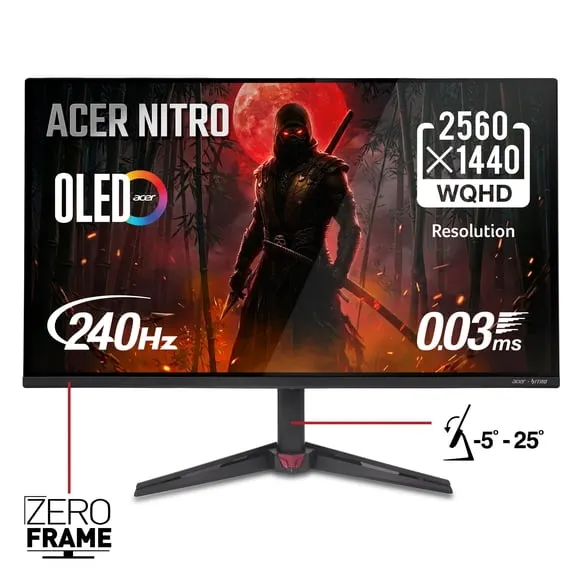 Deal, Acer Nitro 27" WQHD (2560 x 1440) QD-OLED Gaming Monitor, AMD FreeSync Premium Technology, 240Hz Refresh Rate, 0.03ms Response Time, 400nits at HDR 10%, DCI-P3 99%, Black, VG277U Xbiip Now $269.00 Was $349.99