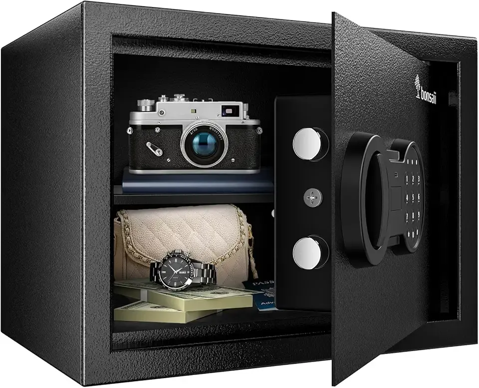 Bonsaii Safe, 0.6 Cubic Safe Box with Electronic Keypad, Removable Shelf, for Valuables Jewelry and Documents in Home, Hotel, or Business, 9.84" x 13.78" x 9.84" Inches, SF002