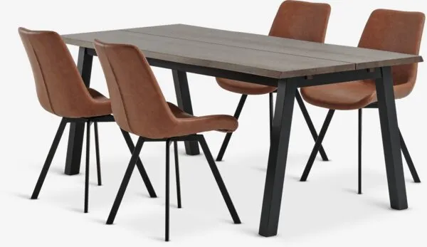 SKOVLUNDE + HYGUM SKOVLUNDE L200 tafel donker eiken + 4 HYGUM stoelen cognac