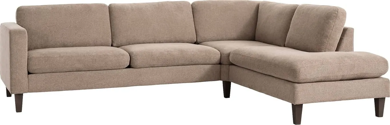 Hjellegjerde Medium hjørnesofa 3 seter duo + lite hjørne + endemodul, armlen nr 28, myk/myk puter, stoff Maldino brown