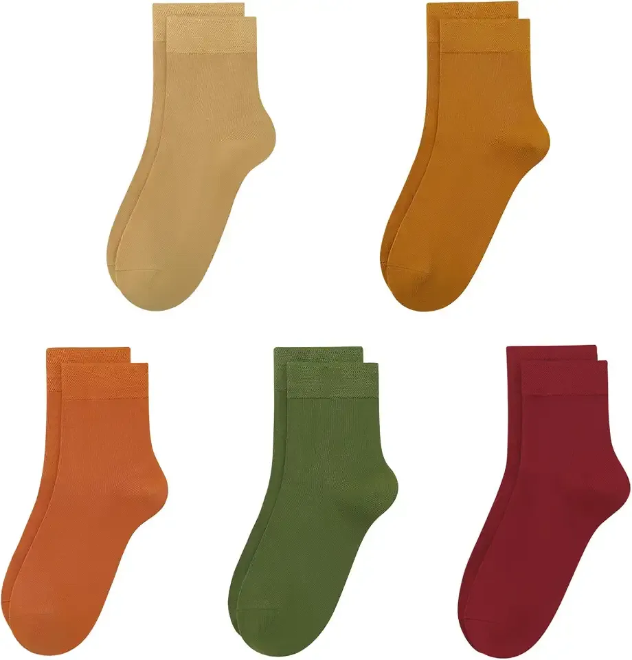 Kids Viscose Bamboo School Socks Soft flate Seam Color Anti Odor Thin Breathable Stretch Cuffs Girls Boy 5 Pairs