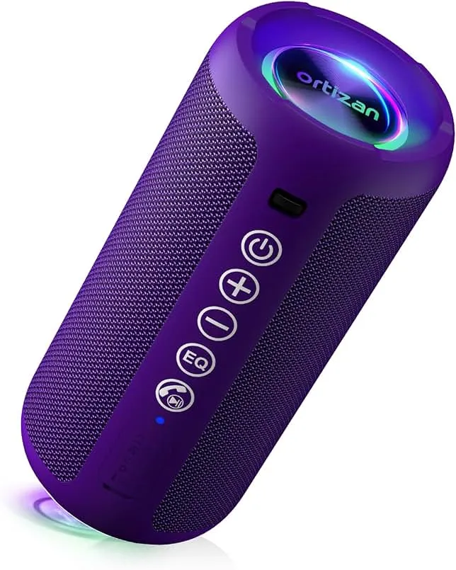 Ortizan Portable Bluetooth Speaker: IPX7 Waterproof, 24W Loud Sound, Deep Bass, Bluetooth 5.3, LED Lights, Wireless Stereo Pairing, 30H Playtime, for Home/Outdoo…