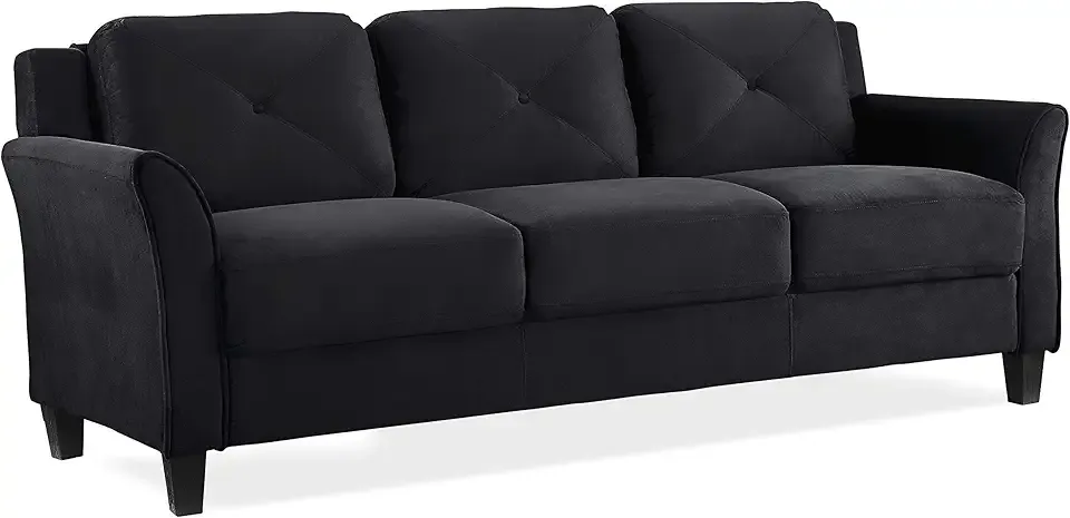 Lifestyle Solutions Harrington Sofa Upholstered Microfiber Fabric Curved Arms, Black