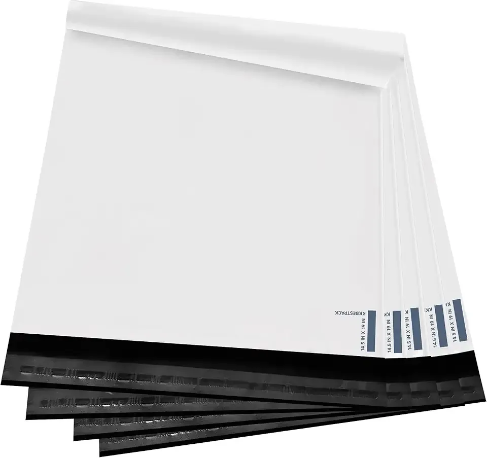 KKBESTPACK White Poly Mailers 14.5x19 in, Shipping Bags, 100 Pcs | Mailer bags for shipping clothes and large shipping envelopes for packing shirts, hoodies, and apparel.
