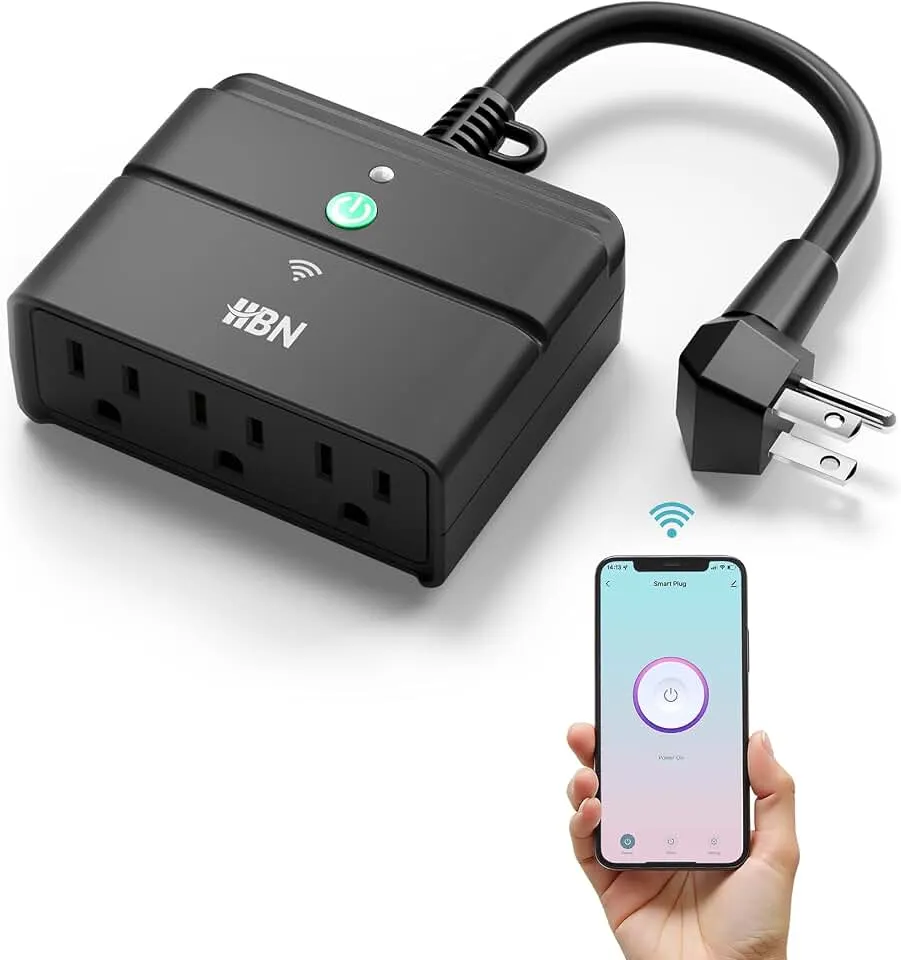 HBN Outdoor Smart Plug, WiFi Smart Outlet Plug with 3 Independently Outlets | Heavy-Duty Outlets, Compatible with Alexa and Google Assistant, Voice&Remote Control, IP44 Weatherproof for Garden & Patio