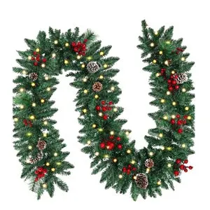 Guirnalda navideña artificial verde de 1,8 m, con 50 luces para repisas de chimenea, escaleras, interiores y exteriores.