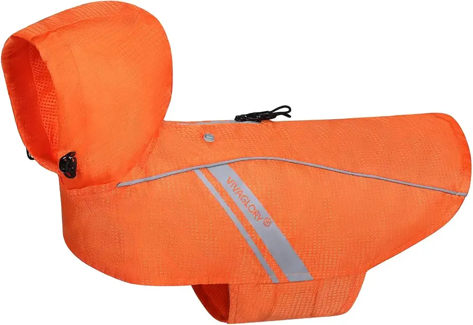VIVAGLORY Dog Raincoat Wetoff Dog Rain Coat, XS, Orange | Rain Jacket with Hood & Harness Hole, Waterproof & Lightweight for Puppy Doggy Pet