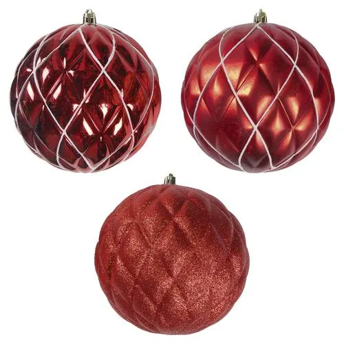 Enchanted Forest® 130mm Red Mixed Texture Shatterproof Ornaments - 3 Pack