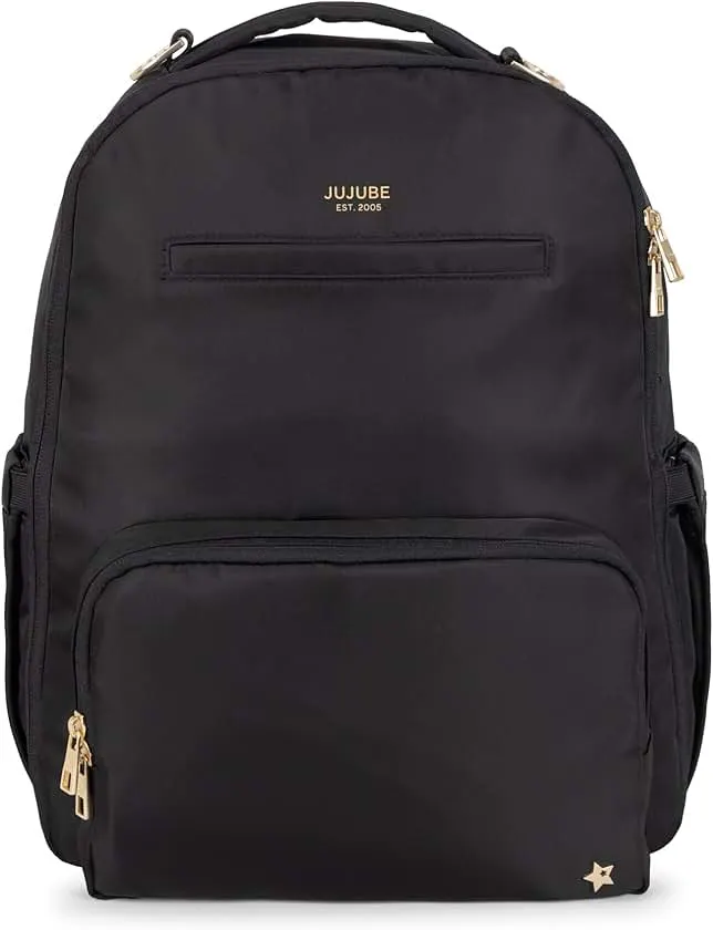 JuJuBe New Classic Diaper Bag Backpack with Portable Changing Pad, Stroller Straps, Large Travel Backpack for Boy or Girl, Carrying Baby Bottles, Wipes, Diapers, Pacifiers, Black, Mothers Day GIft