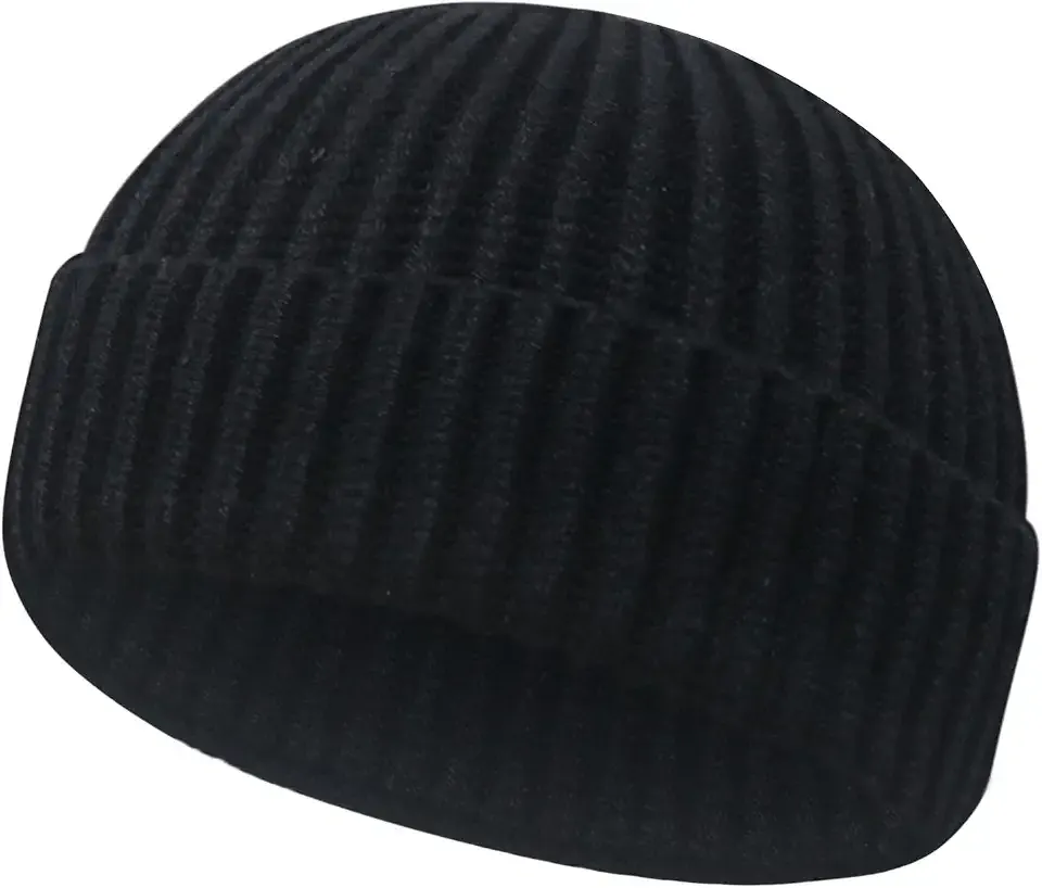 Wool Fisherman Beanies for Men Women Short Cuff Knit Beanie
