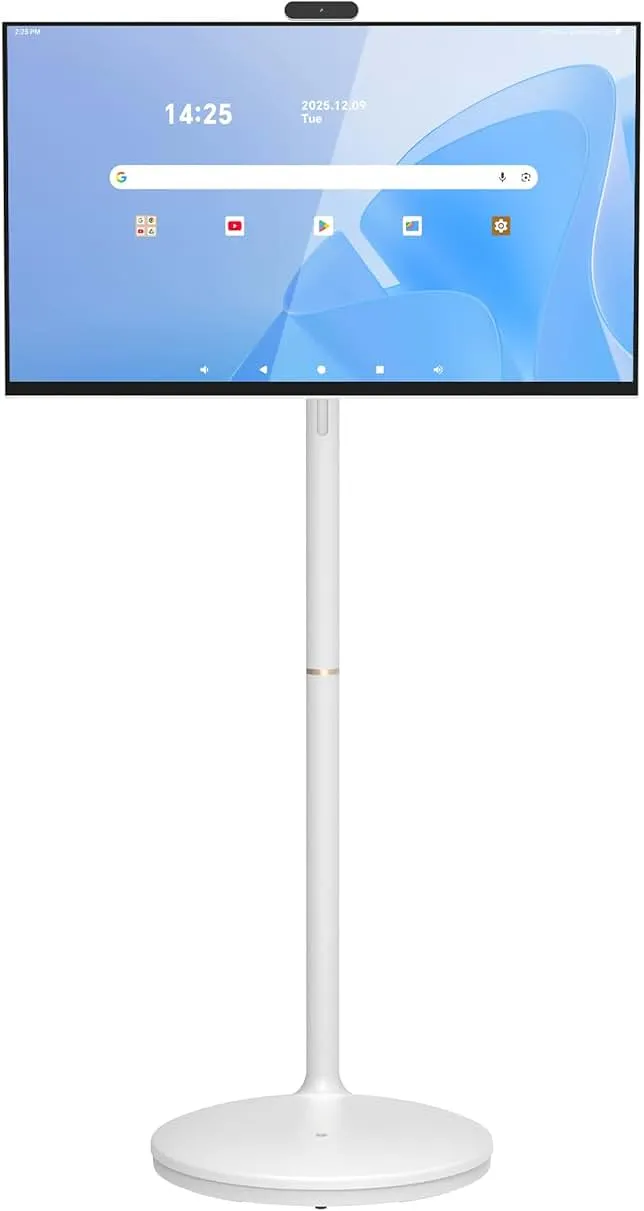 Cugima 32" 4K Smart Portable TV, Rolling TV on Wheels, Anti-Glare Touchscreen Monitor, Rechargeable Battery, Full Swivel Rotation, 20W Speakers, Snap-on Camera