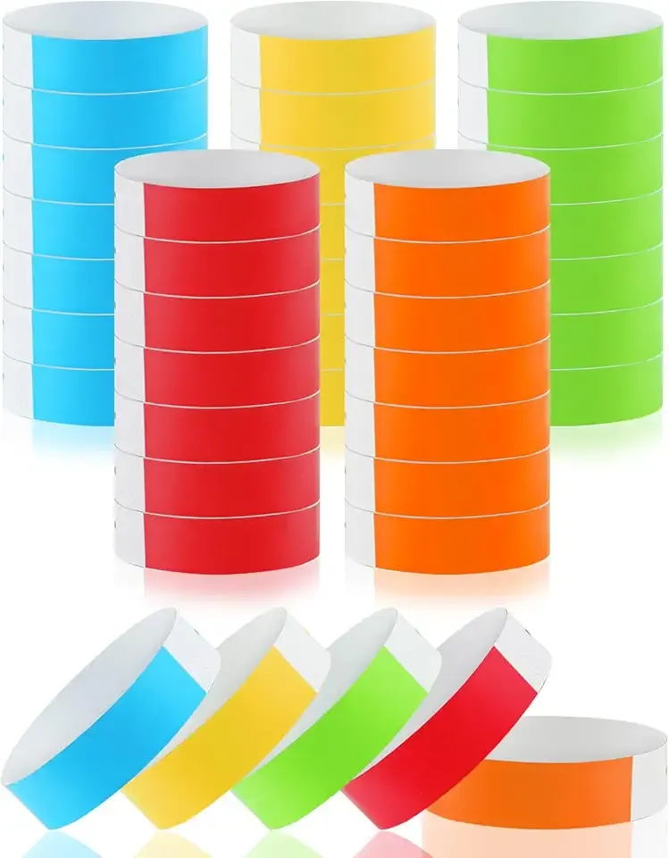 500 Pcs Wrist Bands, Paper Wristbands for Events, Adhesive Colored Wristbands, Disposable Wrist Bands, VIP Bracelets for Party (Red Yellow Orange Neon Green and Neon Blue)
