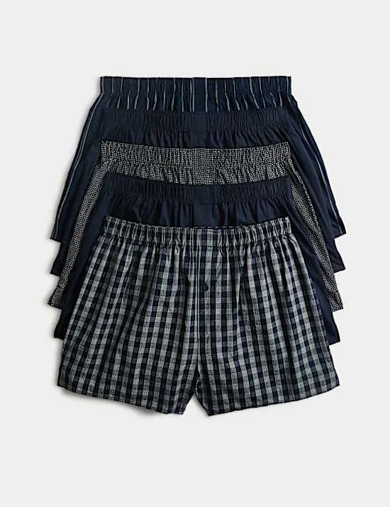 5er-Pack verschiedene gewebte Boxershorts aus reiner Baumwolle