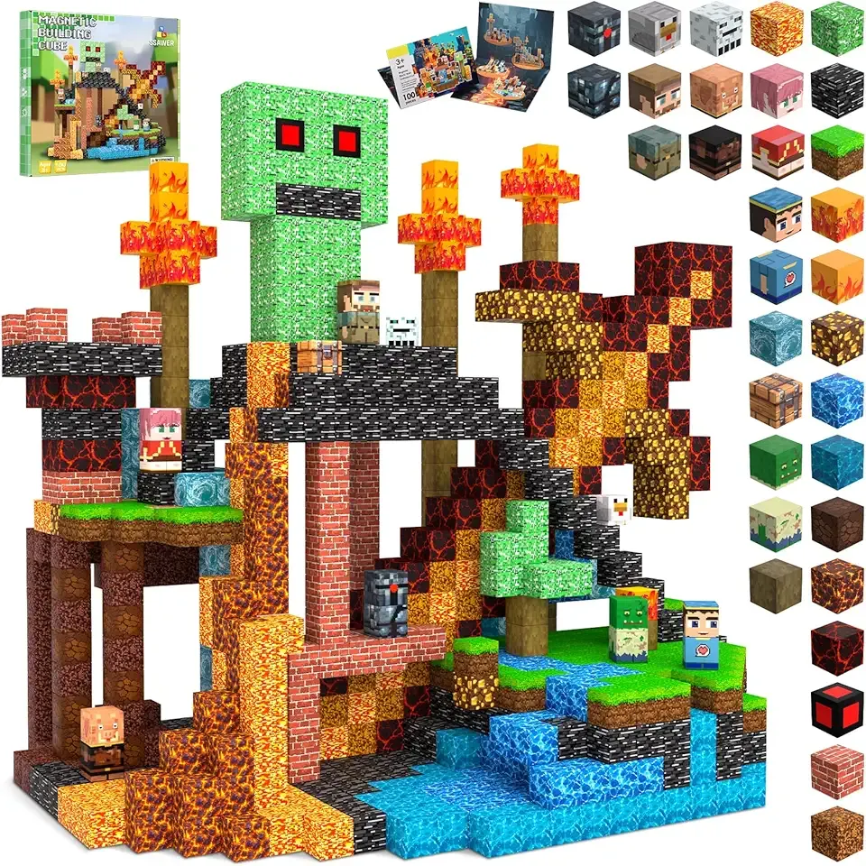 Magnetic Blocks Toys for Kids, 100 PCS Building Blocks Cubes, Stacking Magnetic Tiles Toys for Kids Toddlers Boys Girls Ages 3 4 5 6 7 8-12 Birthday Gifts Party Supplies (Underworld)