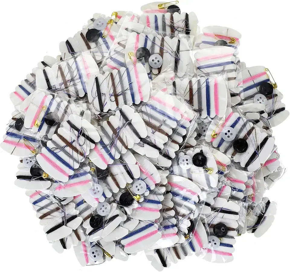 Tatuo Travel Sewing Kits Thread Repair Kit with Needles, Threads, Button, Pin for Hotel Amenities Necessities, 6 Colors (100 Sets)