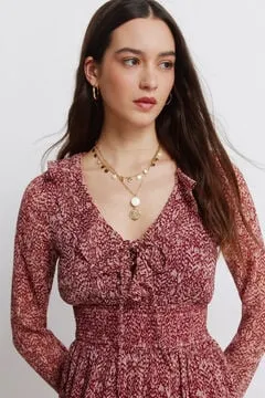 Vestido midi escote volante estampado