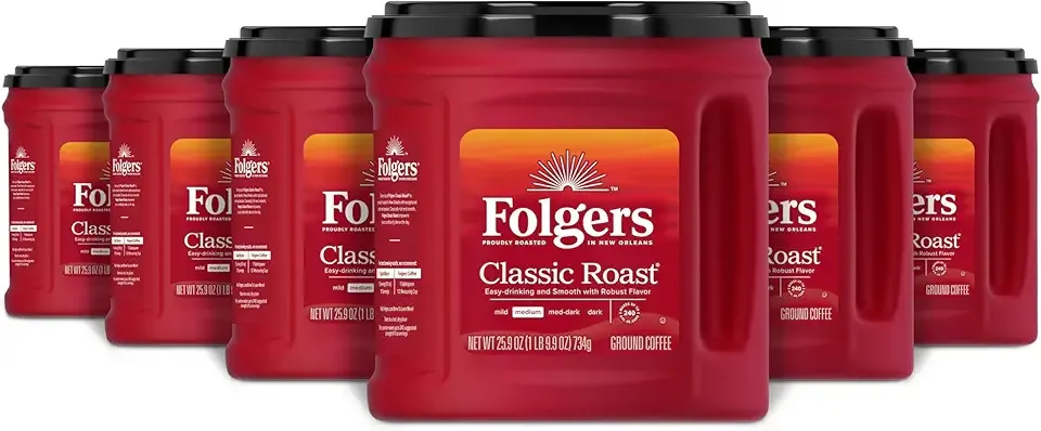 Folgers Classic Roast Medium Roast Ground Coffee, 25.9 Ounces (Pack of 6)