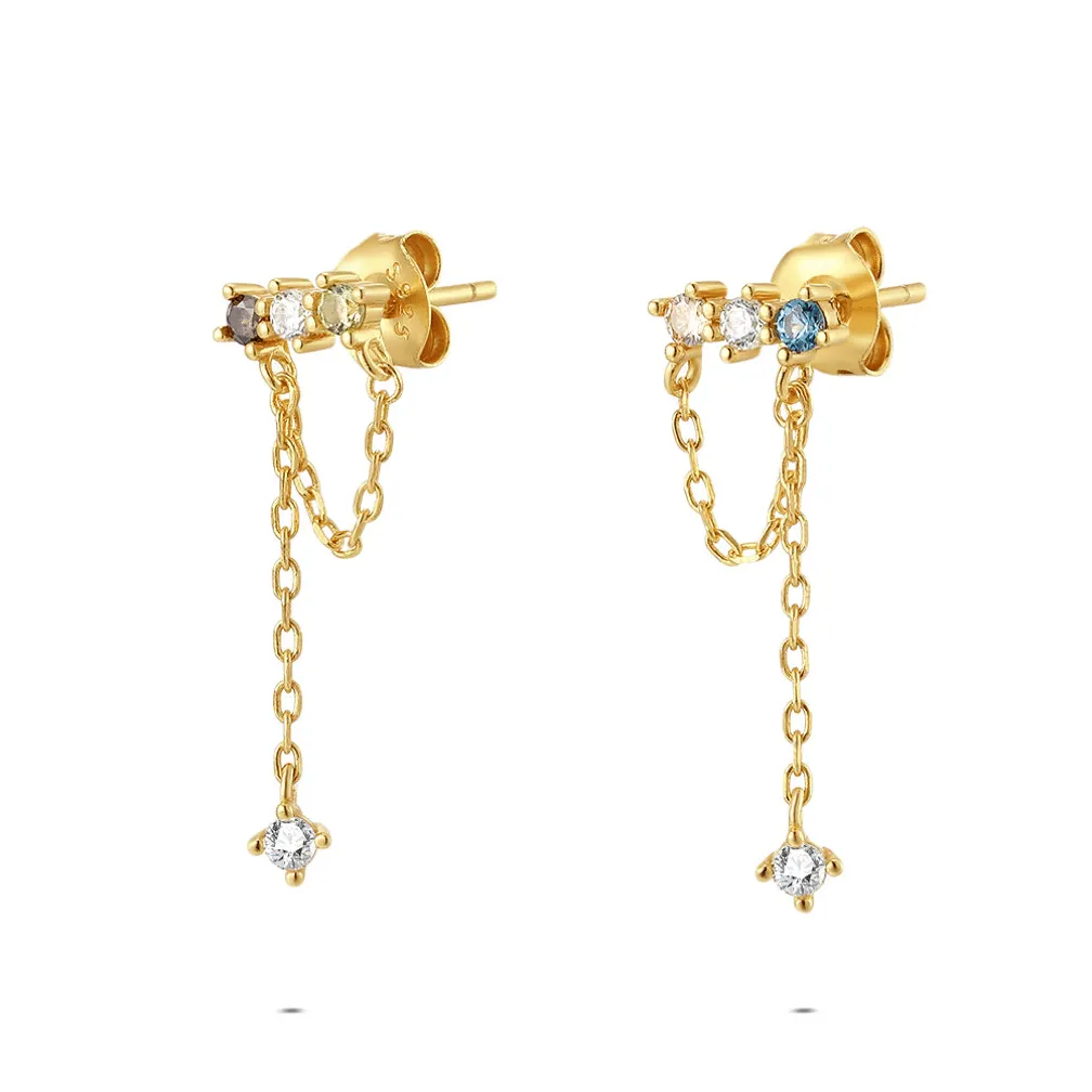 oorbellen in zilver, met hangende schakels en stenen