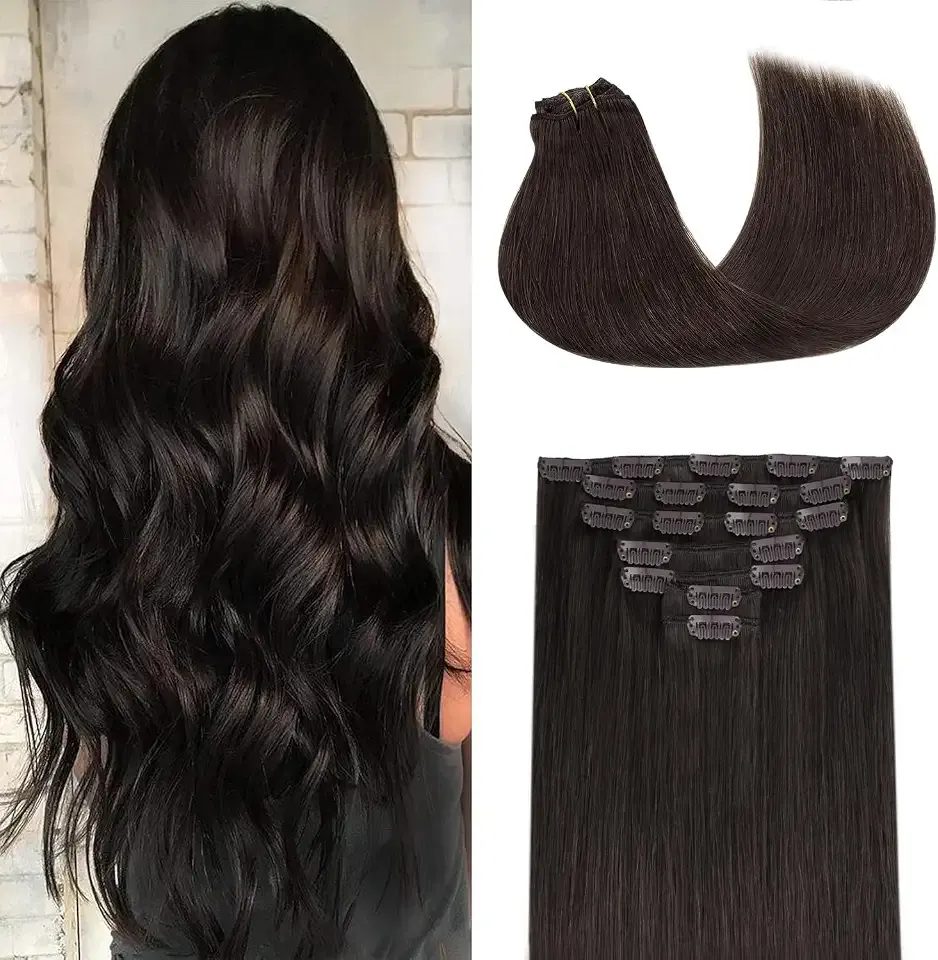 GOO GOO Clip in Hair Extensions Real Human Hair Dark Brown Remy Extensions