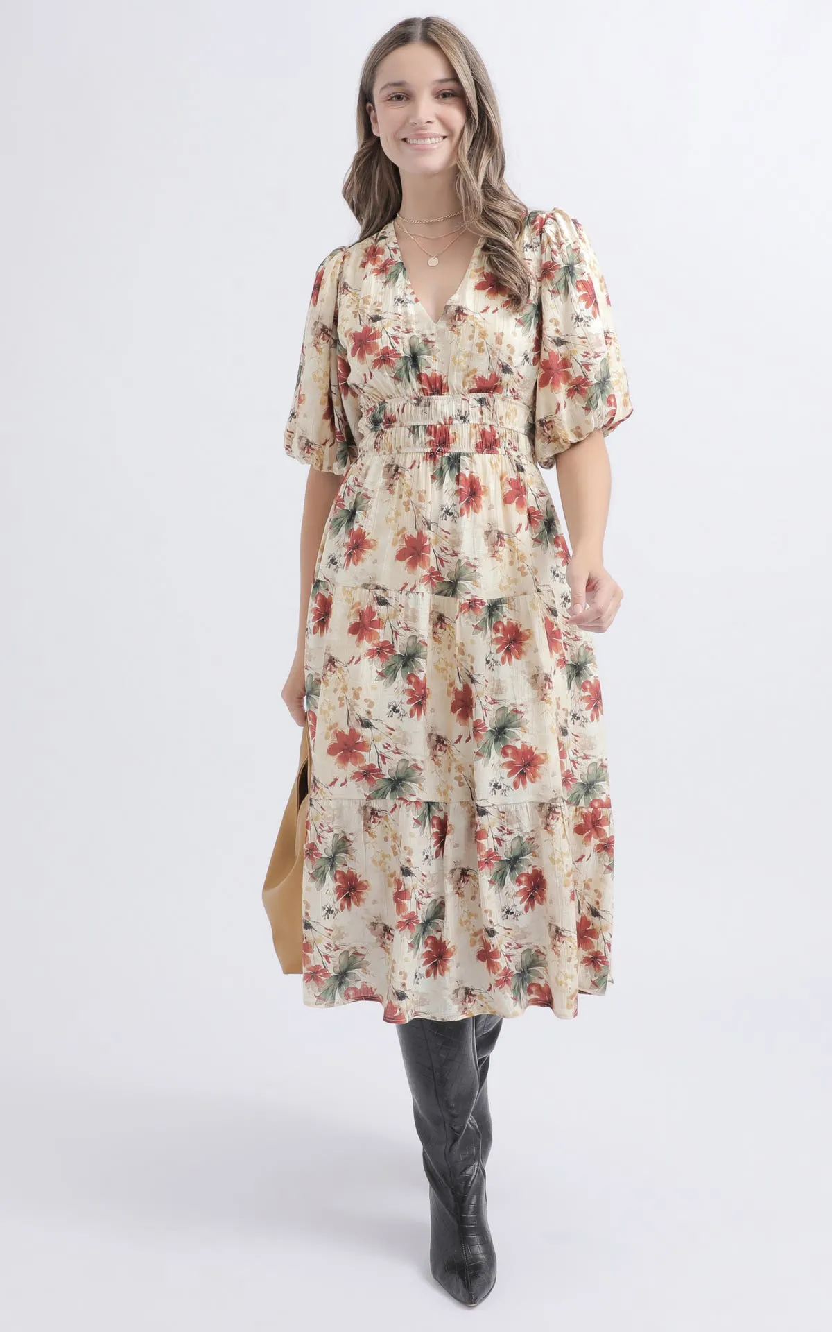 Printed Voile Puff Sleeve Dress