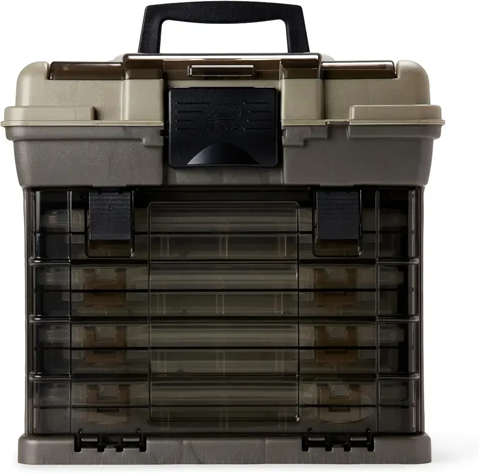 Plano Guide Series StowAway 4-By Rack System Tackle Box, Holds 4 3700 Utility Tackle Boxes, Quick-Access Top Storage with DuraView Lid, Durable Construction, Flexible, Adaptable Fishing Box