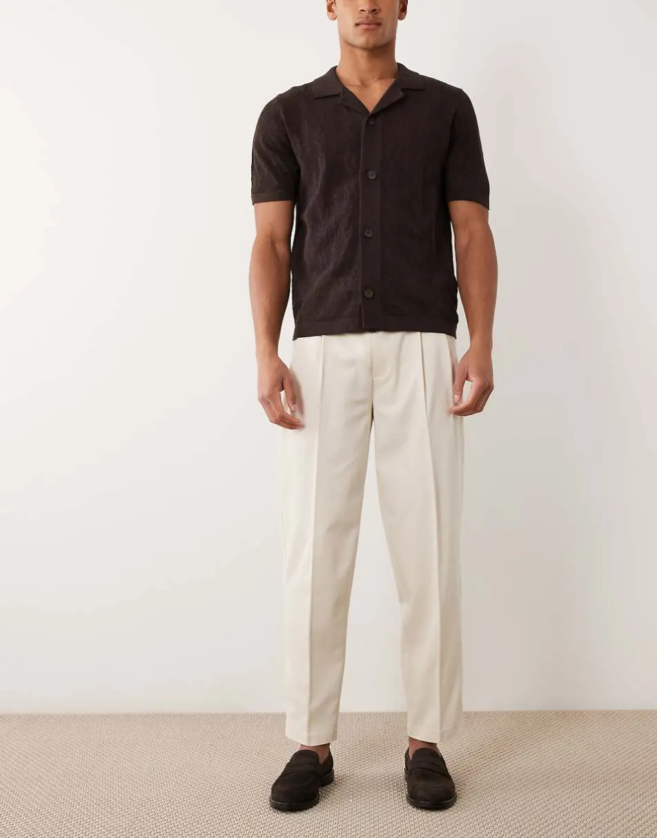 ASOS DESIGN smart pleated oversized tapered trousers in ecru twill