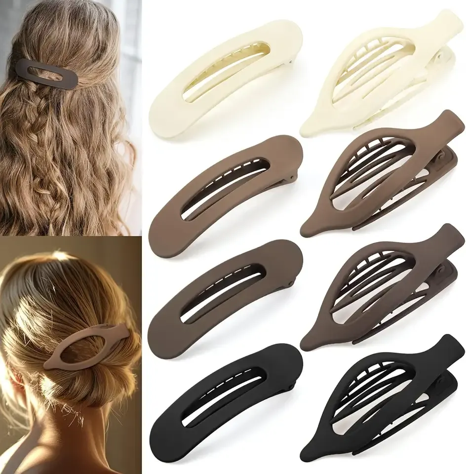 ProSuites 8 PCS Flat Hair Clips, 2 Styles French Claw Clips Strong Hold for Women Girls Thin Hair