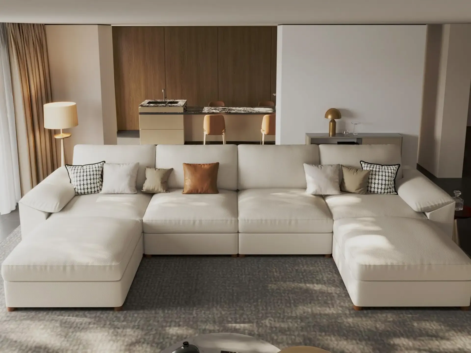 EASE MOOSE Oversized Modular Sectional Sofa,Leather Sectional Couch with Deep Seat,Extra Large U Shaped Couch,Faux Leather Material Sofa Modern Comfy Scratch Resistant,Beige