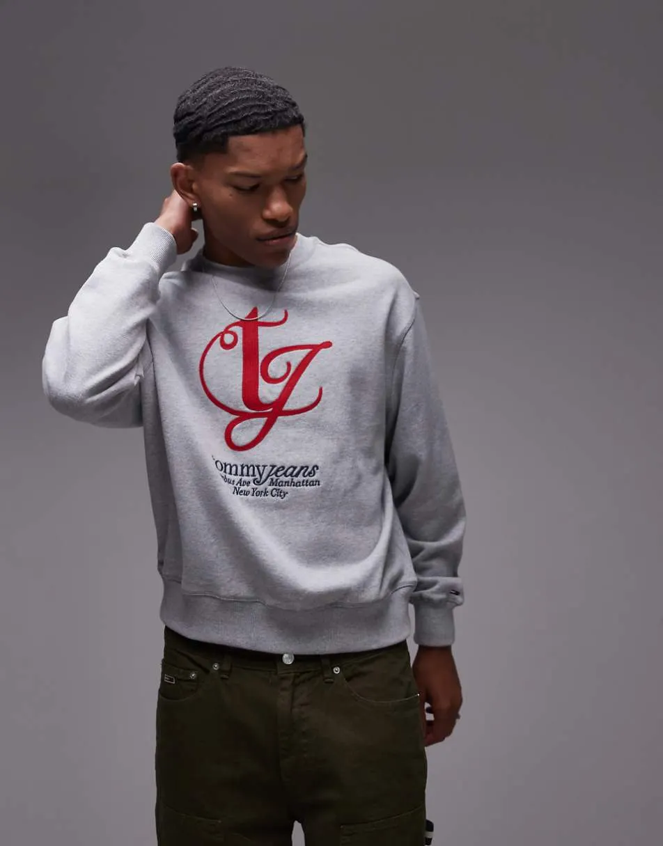 Tommy Jeans swirly red logo sweatshirt in grey