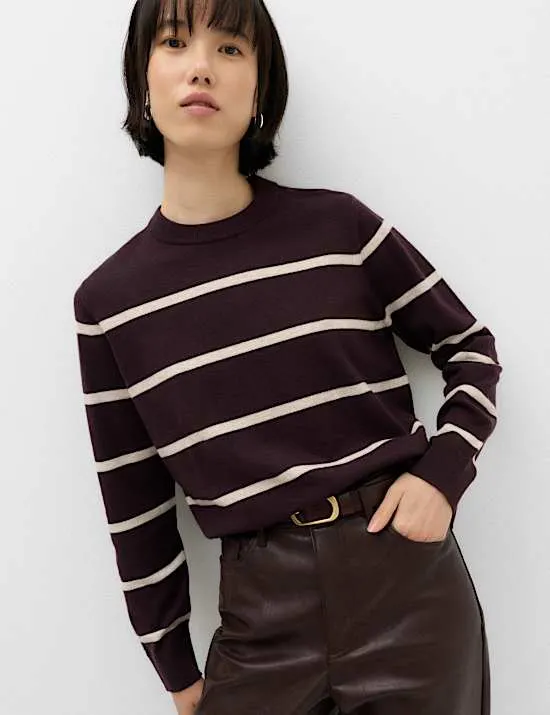Air-Yarn Striped Crew Neck Jumper