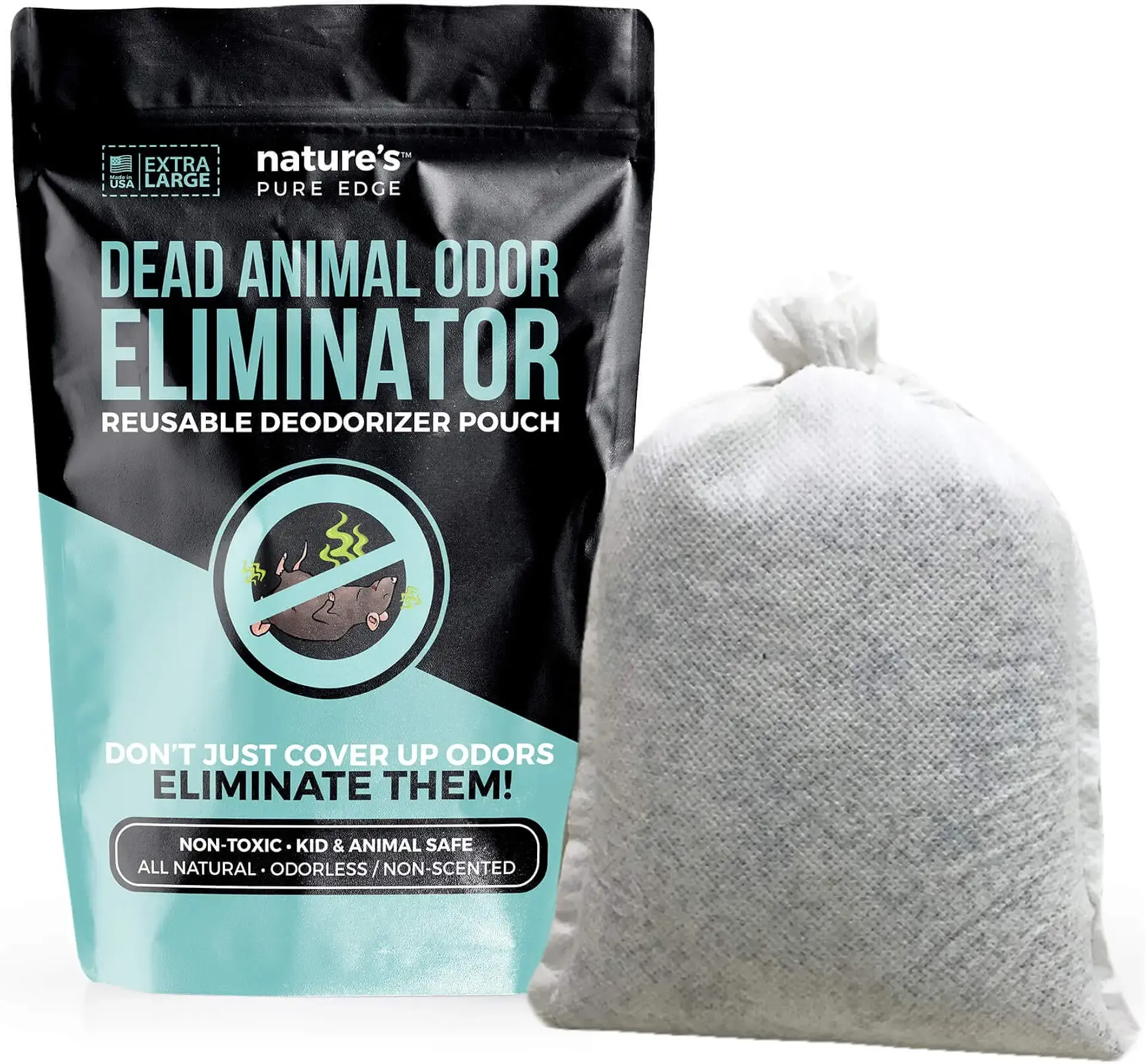 Dead Animal Smell Eliminator Pouch – Fragrance-Free Pouch for After Cleanup-Attics, Walls, Crawlspaces. Works after Source is Gone. Pet & Kid Safe, Extra Large, Covers Up to 375 Sq Ft.