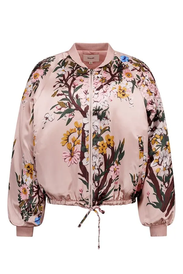 Roze bomberjas met bloemenprint