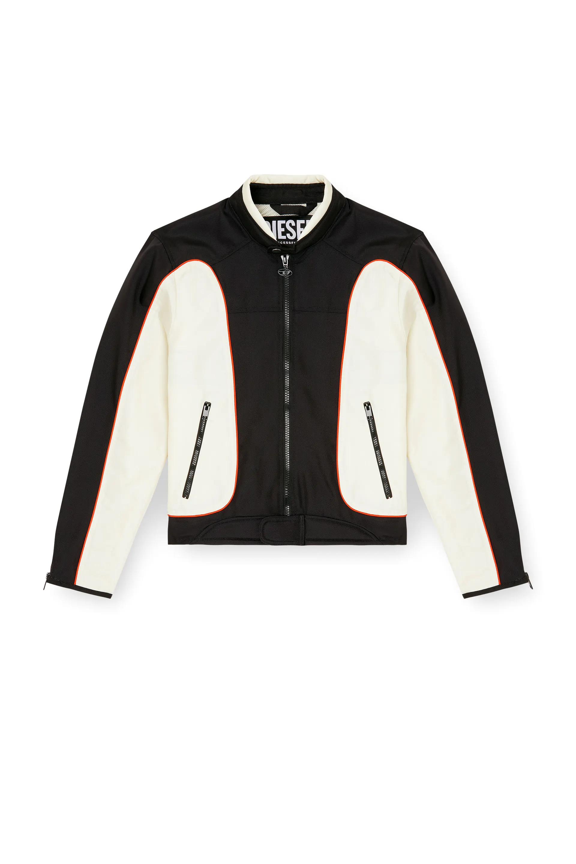 Colour-block biker jacket with piping