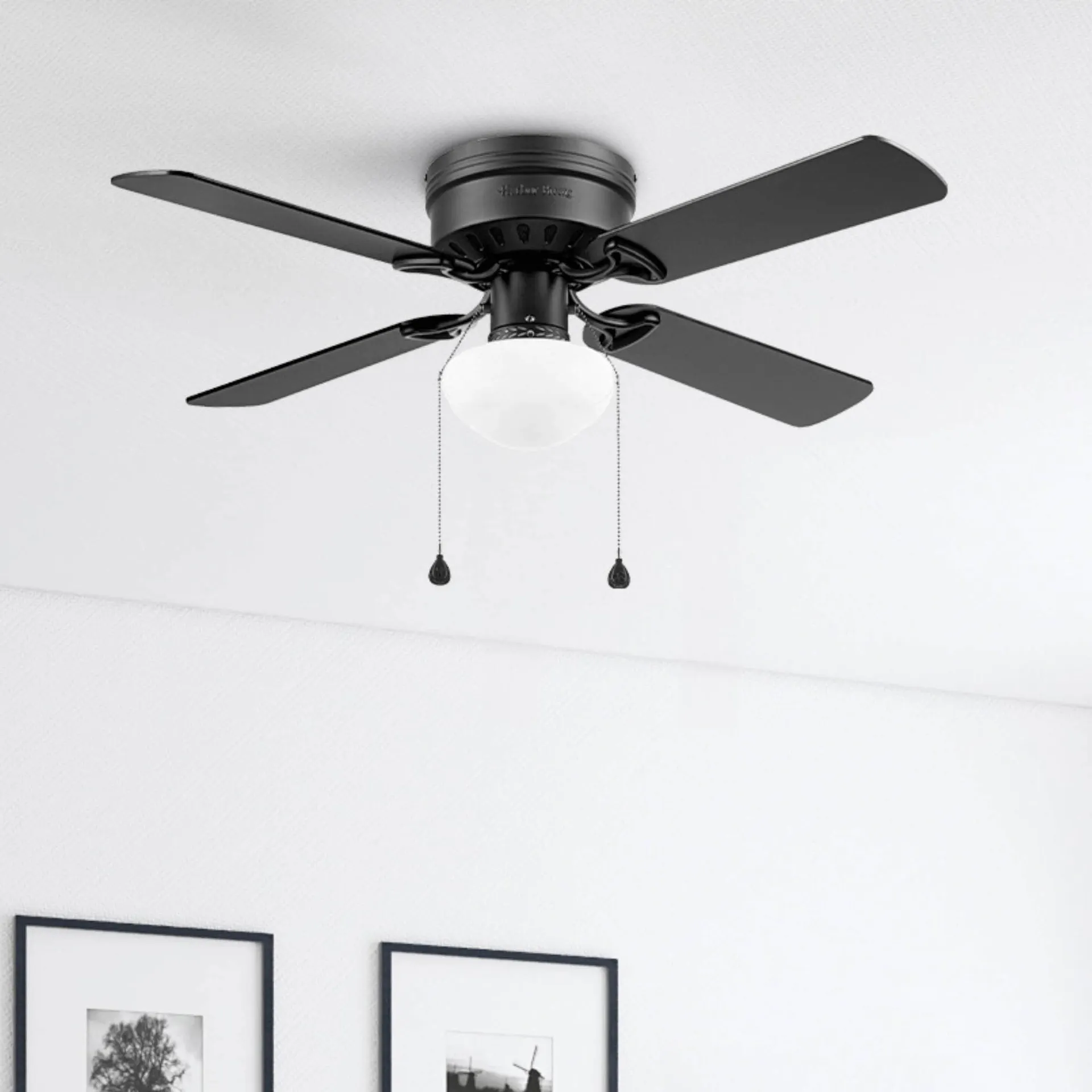 Armitage 42-in Matte Black Flush Mount Ceiling Fan With Light Chain