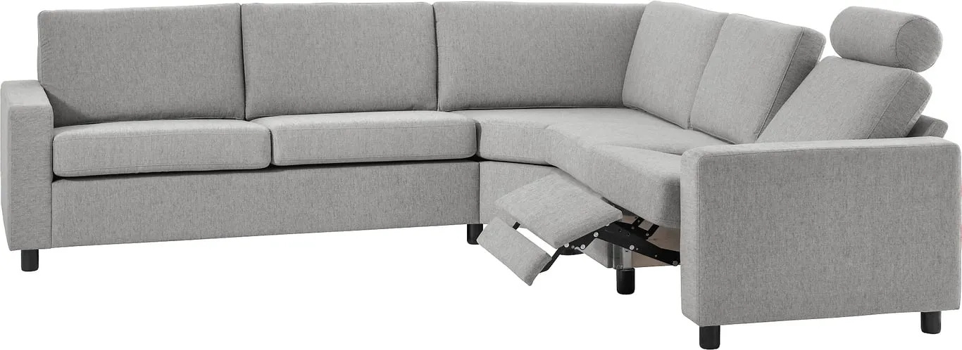 Sone lav hjørnesofa Modulsofa. 2,5 seter + stort hjørne + 1 seter + 1 seter med recliner i stoff Atlas, armlene J.
