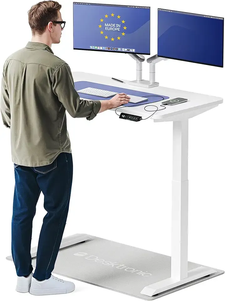 Desktronic HomeOne Standing Desk 48x24 — Ergonomic Sit Stand Home Office Desk, Made in Europe, Electric Dual Motor Height Adjustable, USB & USB-C Charging, Wobble-Free, Touchscreen, 3 Memory Presets