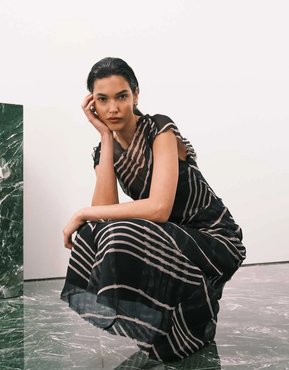 ASOS DESIGN cap sleeve midi dress with drop waist in check