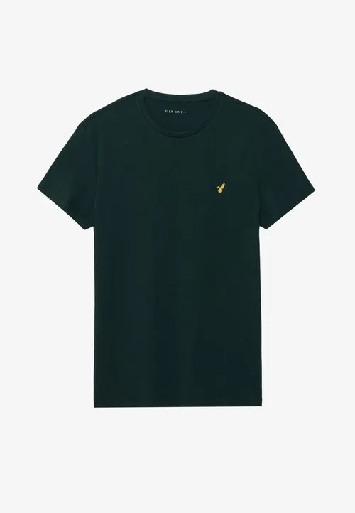 BASIC SLIM EMBROIDERY T SHIRT - T-shirts - dark green