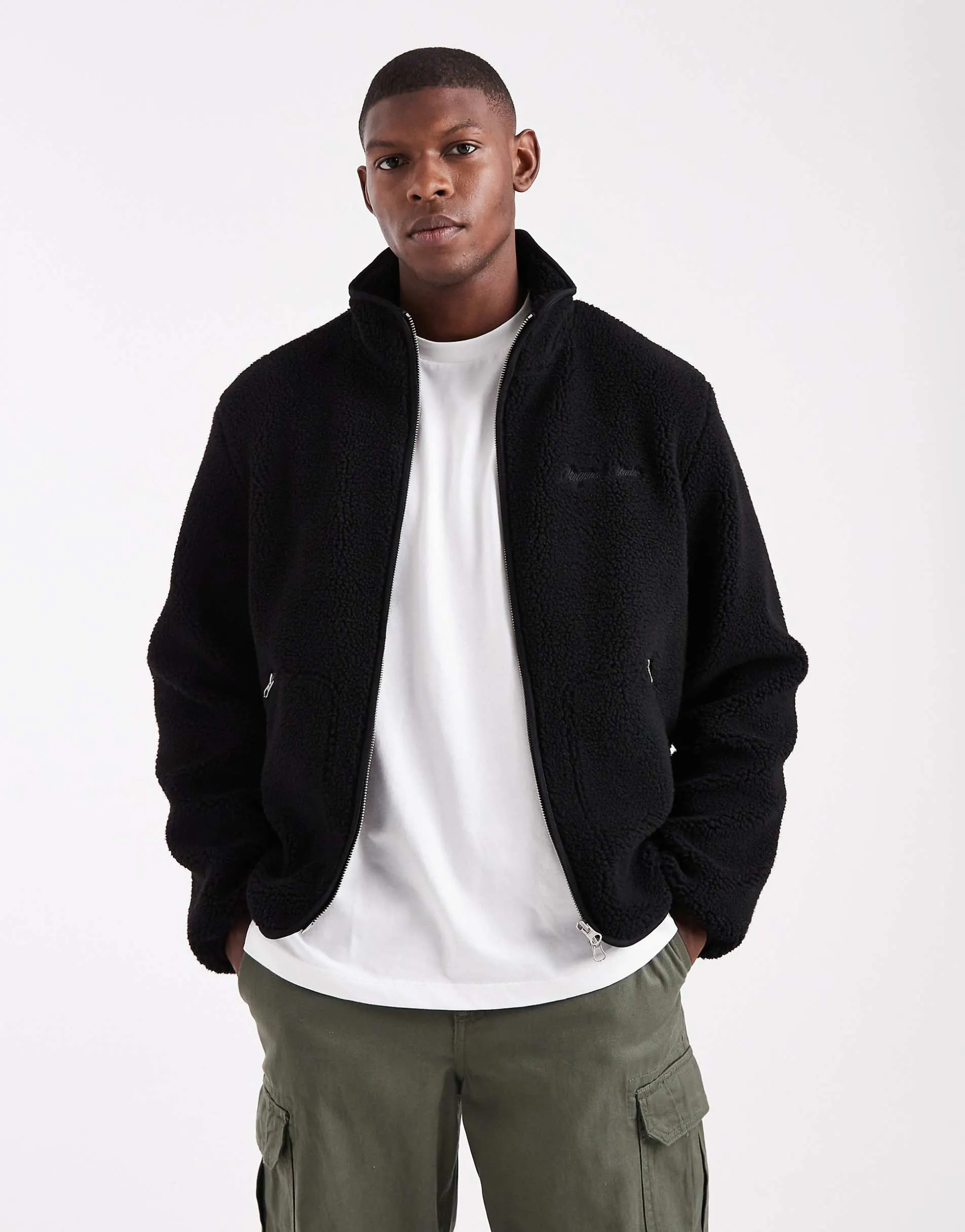 Jack & Jones fleece with double zip in black