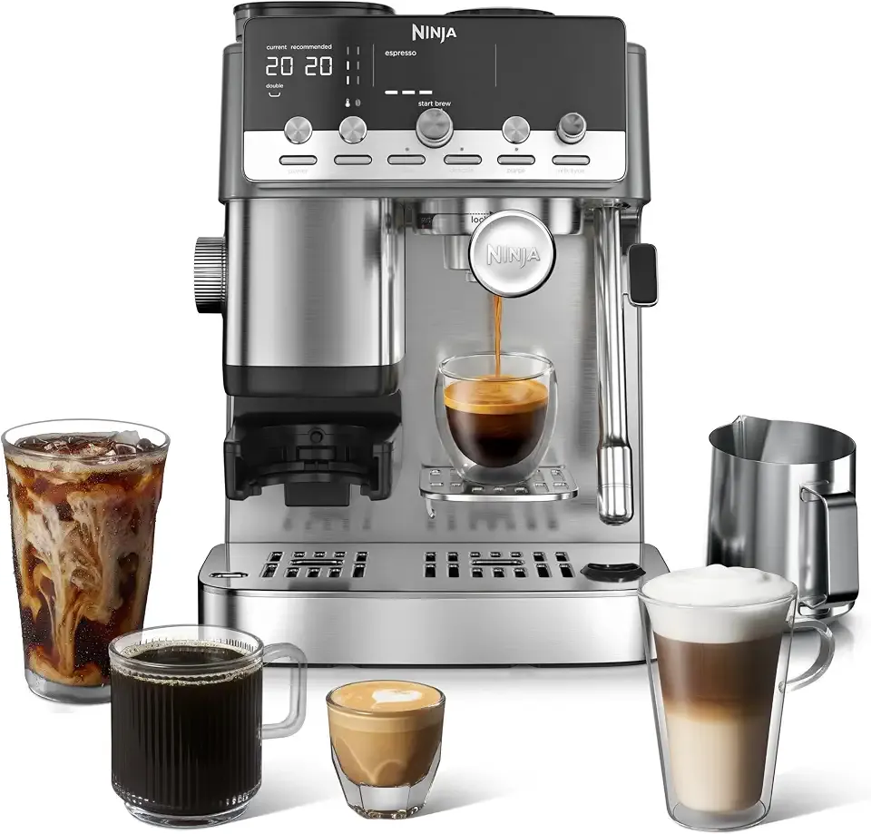 Luxe Café Mini Plus with AutoFroth, Espresso & Drip, Stainless, ES351 | Built-in Burr Grinder, Precision Scale & Hands-Free Auto Frothing, Lattes, Cappuccinos & More