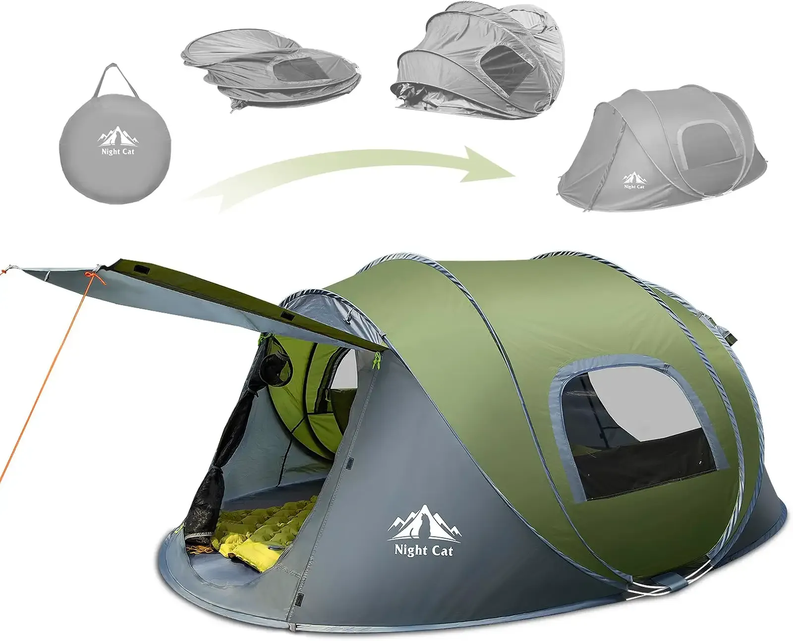 Night Cat Pop-up Camping Tent: 2 to 4 Person Tent Waterproof Instant Easy Setup Family Tent