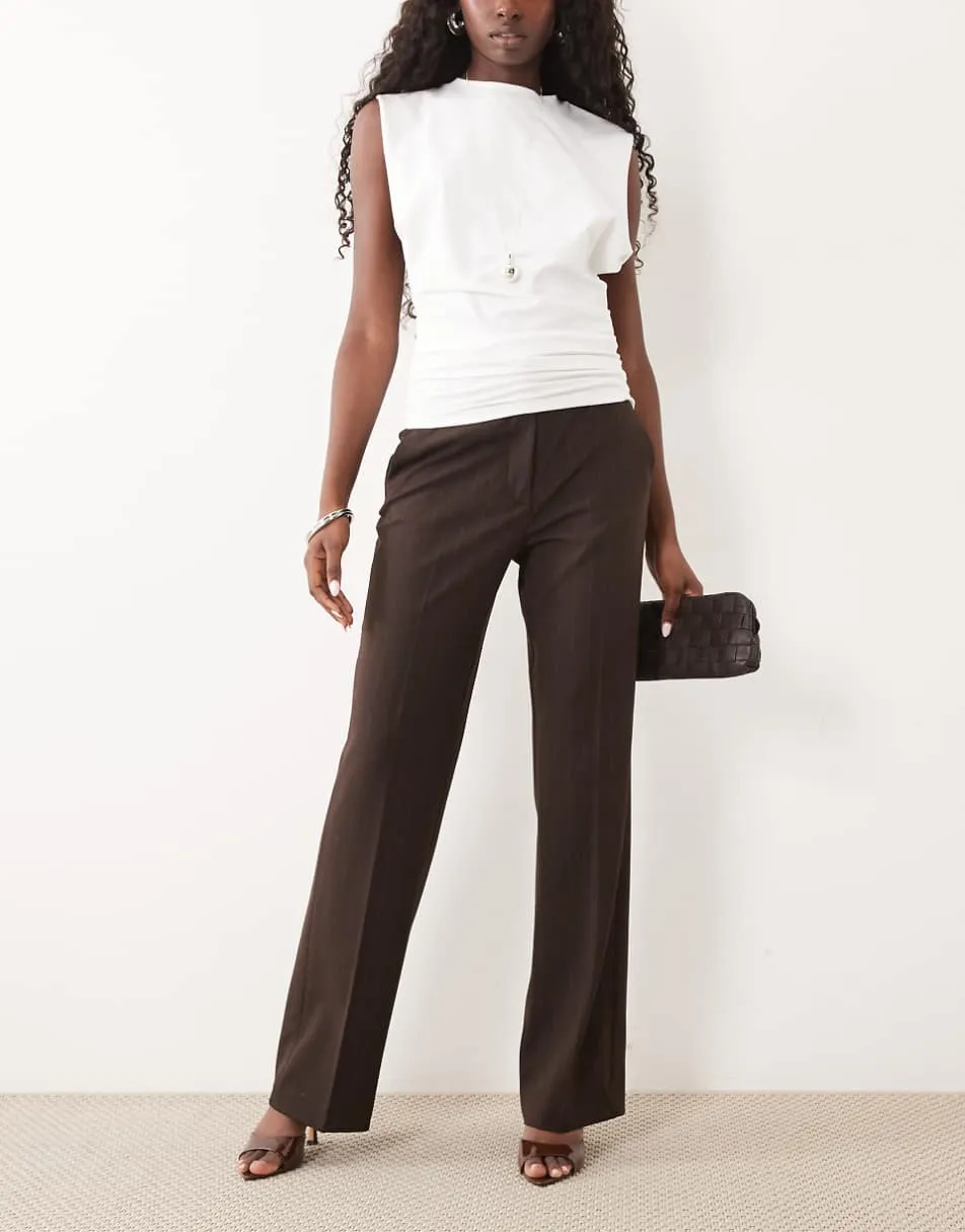 Mango tailored trouser in brown pinstripe