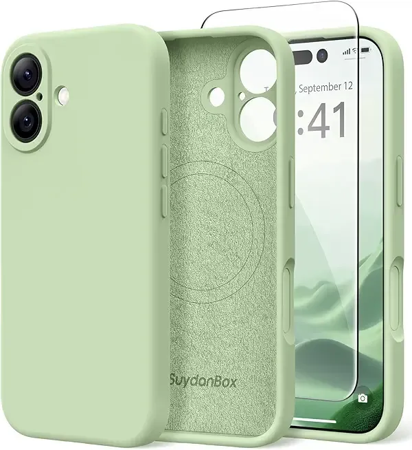 Magnetic for iPhone 17 Case, Compatible with MagSafe, [Full Camera Protection][Screen Protector] Silicone Shockproof Protective Phone Case for iPhone 17 6.3", Matcha
