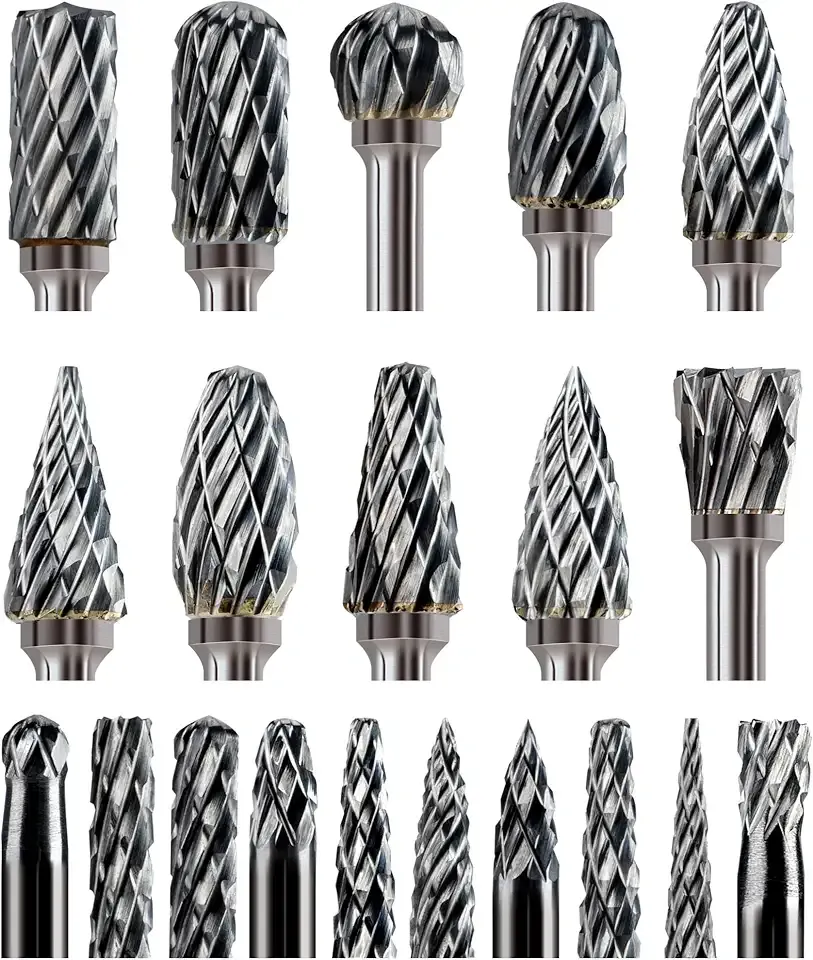 20 Pcs Carbide Burr Bits 1/8" Shank Compatible with Dremel Milwaukee Metal Grinding Wood Stone Steel Carving Cutting Engraving Grinder Kit Attachment Rotary Tool Accessories Set Harder Than Diamond