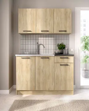 Cocina modular janelle y natural y negro y madera para hogar moderno mueble de almacenaje - Homekit