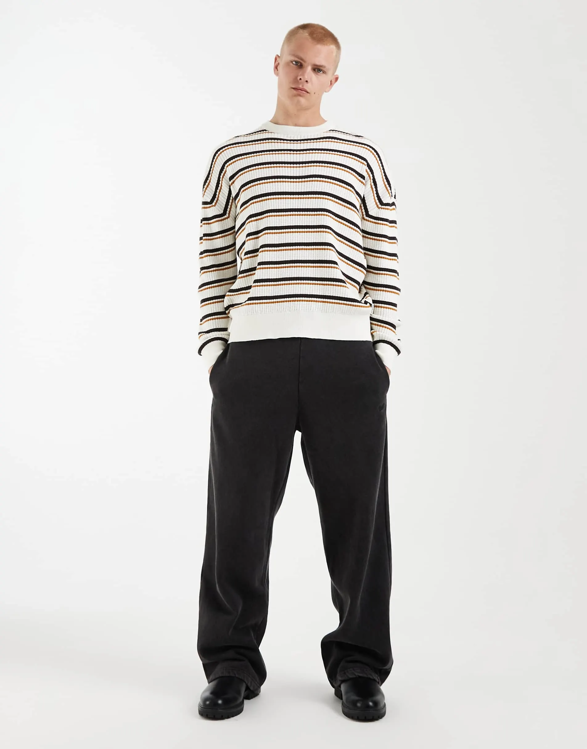 Redefined Rebel oversized knitted striped jumper in white